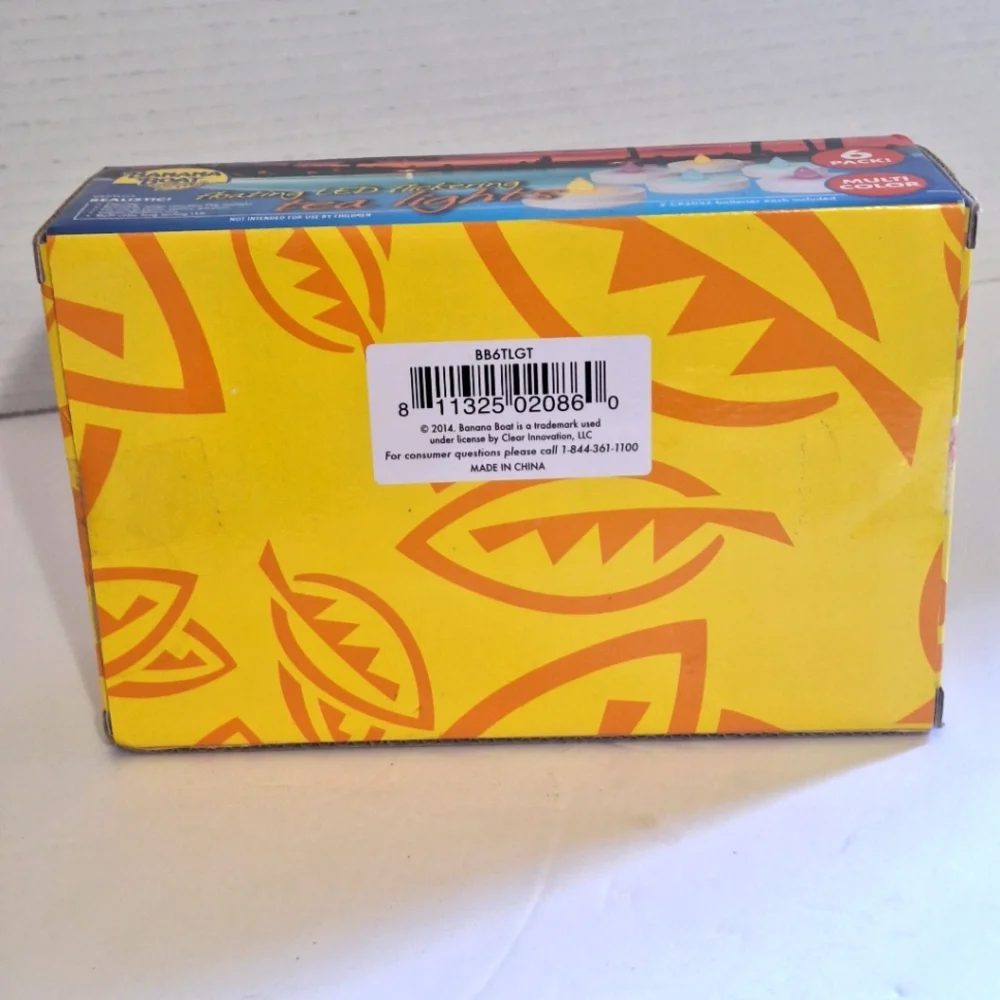 Banana Boat 6 Pack Floating LED Flickering Tea Light Candles Multicolor NIB